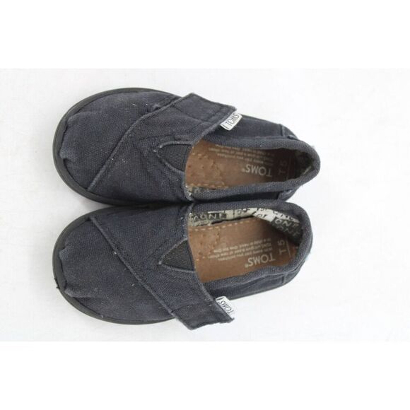TOMS Infants Toddlers Tiny Classic Canvas Slip On Shoes Size 5 Adjustable Black - Picture 3 of 11